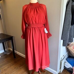 Chelsea28 Midi Smock Neck Long Sleeve in Papaya NWT